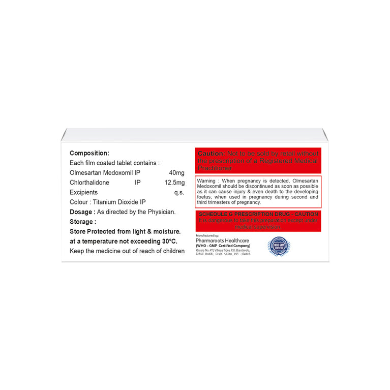 Olmesartan Medoxomil 20mg & Chlorthalidone 12.5mg tablets composition image