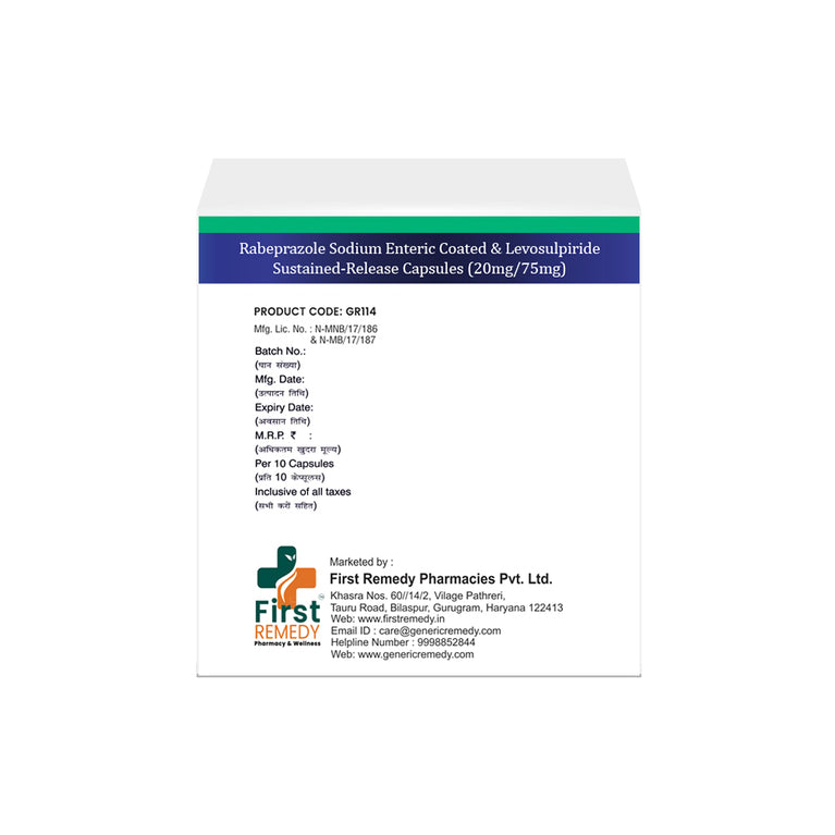 Rabeprazole 20mg (Enteric Coated), Levosulpiride 75mg (Sustained Release) Capsules