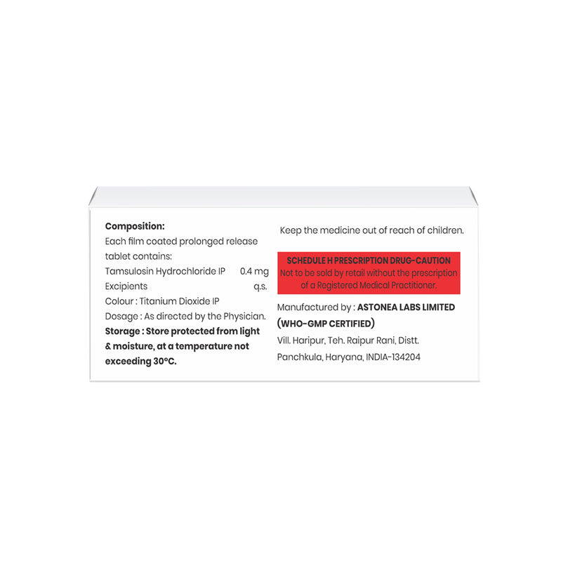 Box of Tamsulosin Hydrochloride Prolonged Release tablet 0.4mg composition image