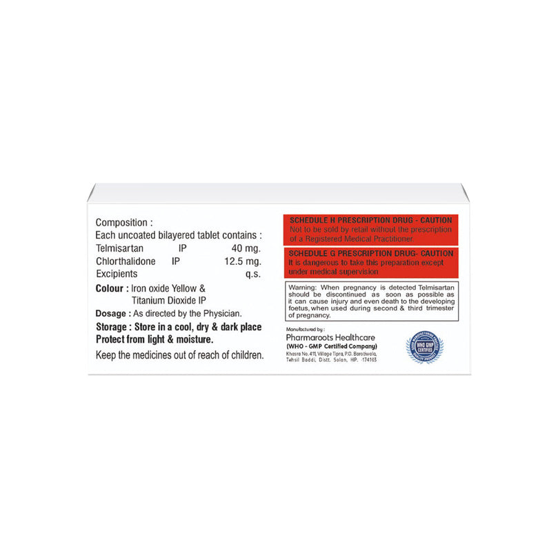 Box of Telmisartan 40mg & Chlorthalidone 12.5mg tablets composition image