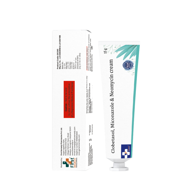 Tube of Clobetasol, Miconazole & Neomycin Cream back images