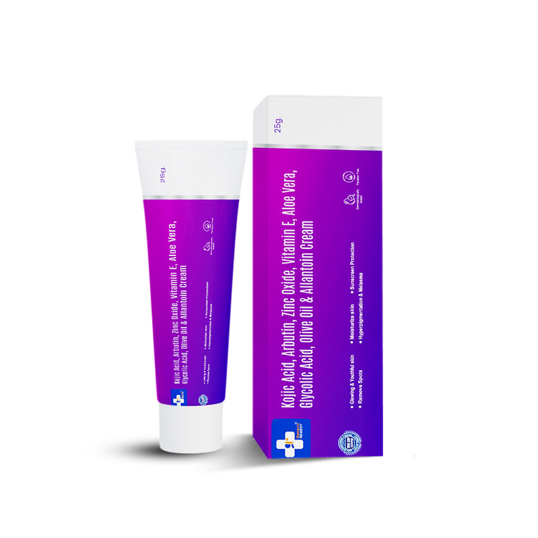 Kojic Acid , Arbutin, Glycolic Acid, Zinc Oxide, Vitamin E, Olive Oil & Aloe  Vera Cream 25gm  Generic Remedy