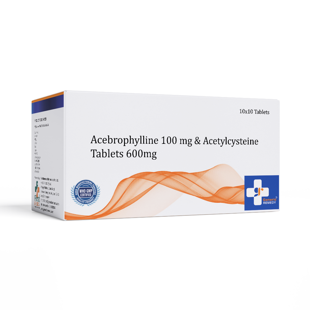Box of Acebrophylline 100mg & Acetylcysteine tablet 600mg front image 