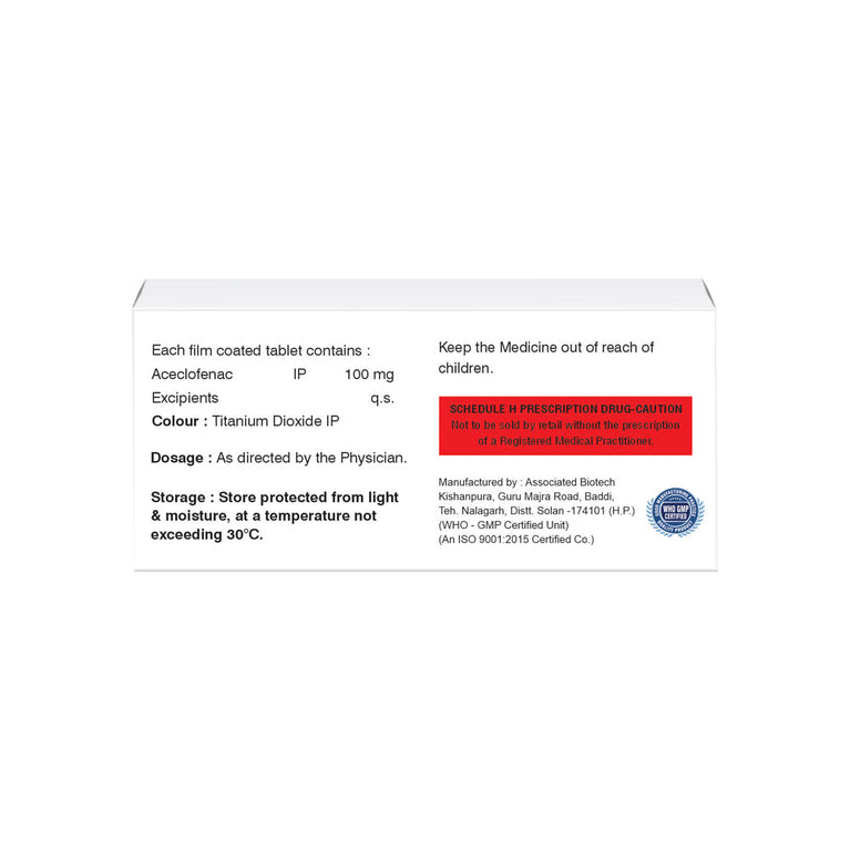 Box of Aceclofenac tablets 100mg composition image