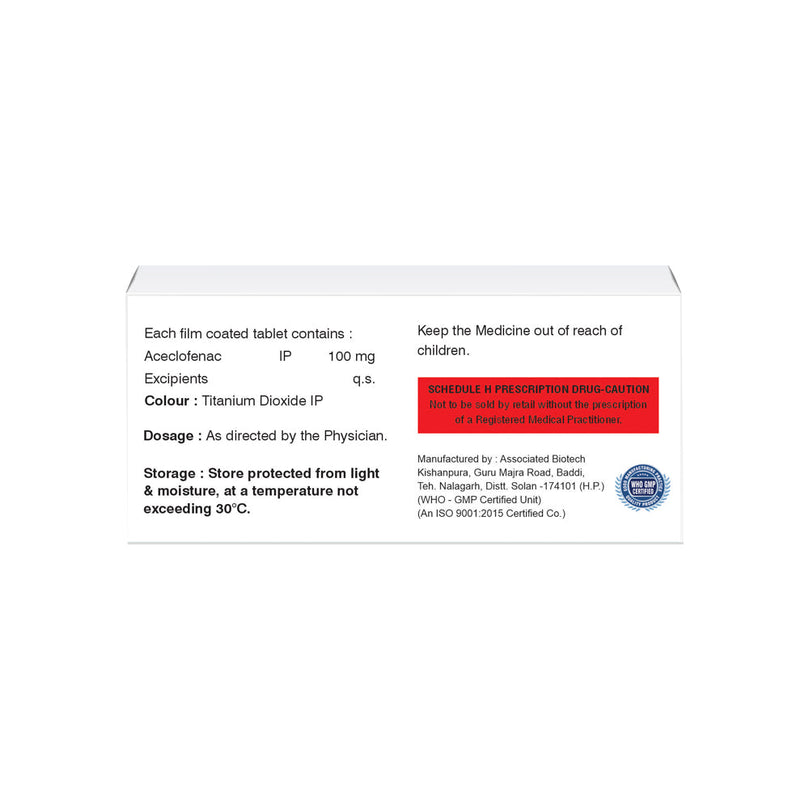 Box of Aceclofenac tablets 100mg composition image