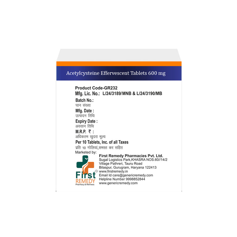 Box of Acetylcysteine Effervescent tablets 600mg back image