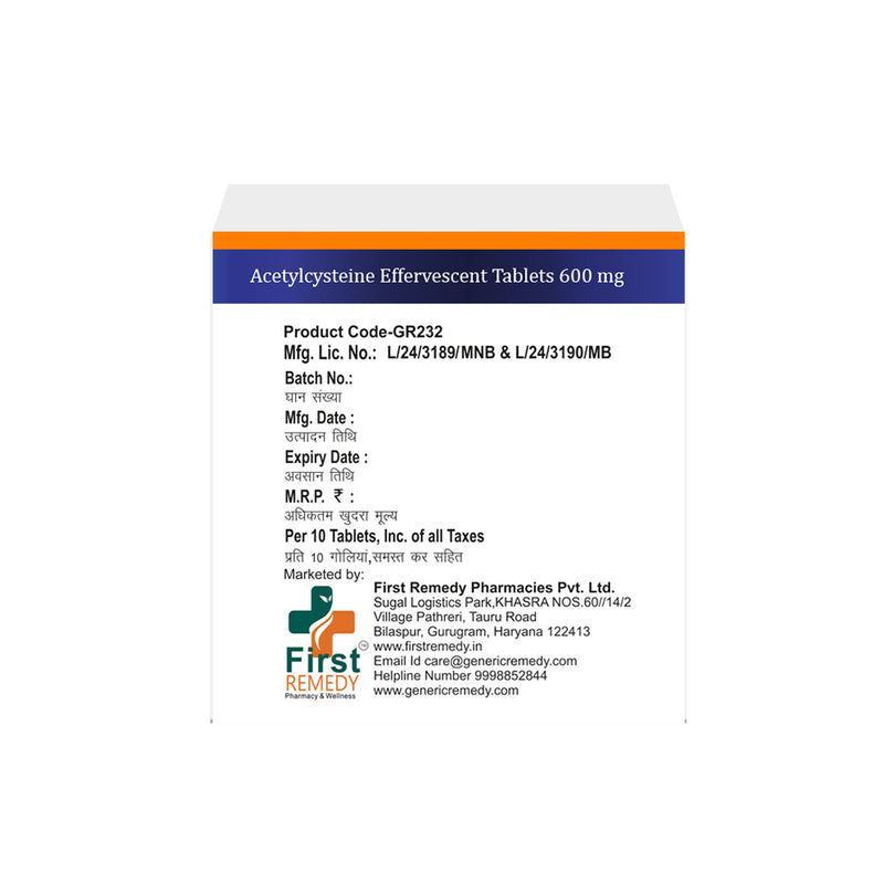 Box of Acetylcysteine Effervescent tablets 600mg back image
