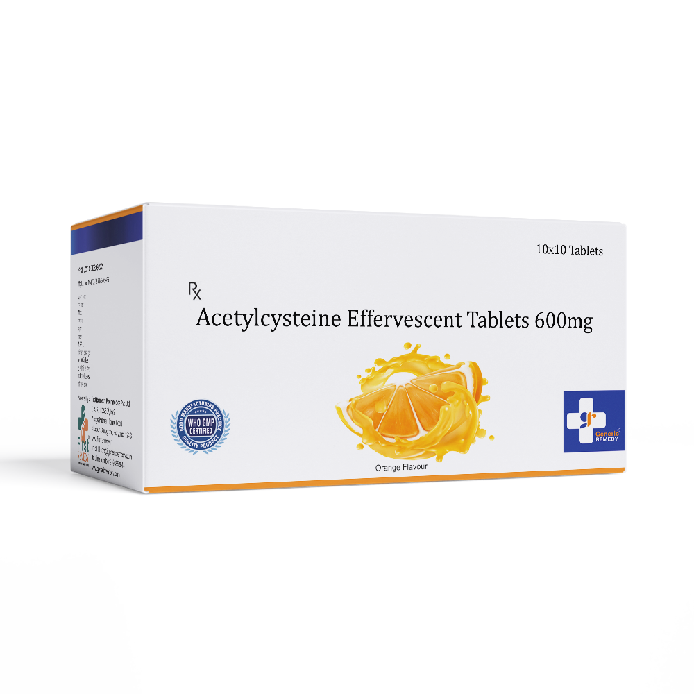 Box of Acetylcysteine Effervescent tablets 600mg front image 