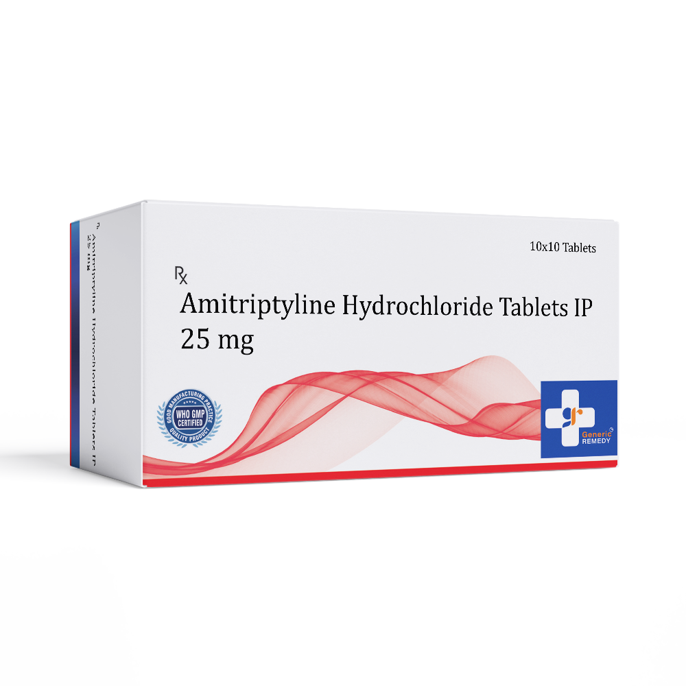 Box of Amitriptyline tablets 25mg front image 