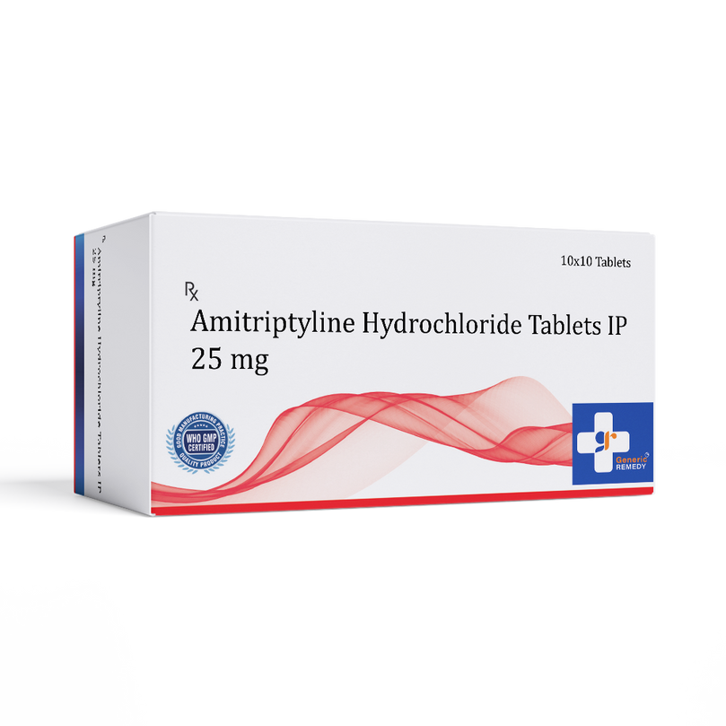 Box of Amitriptyline tablets 25mg front image 