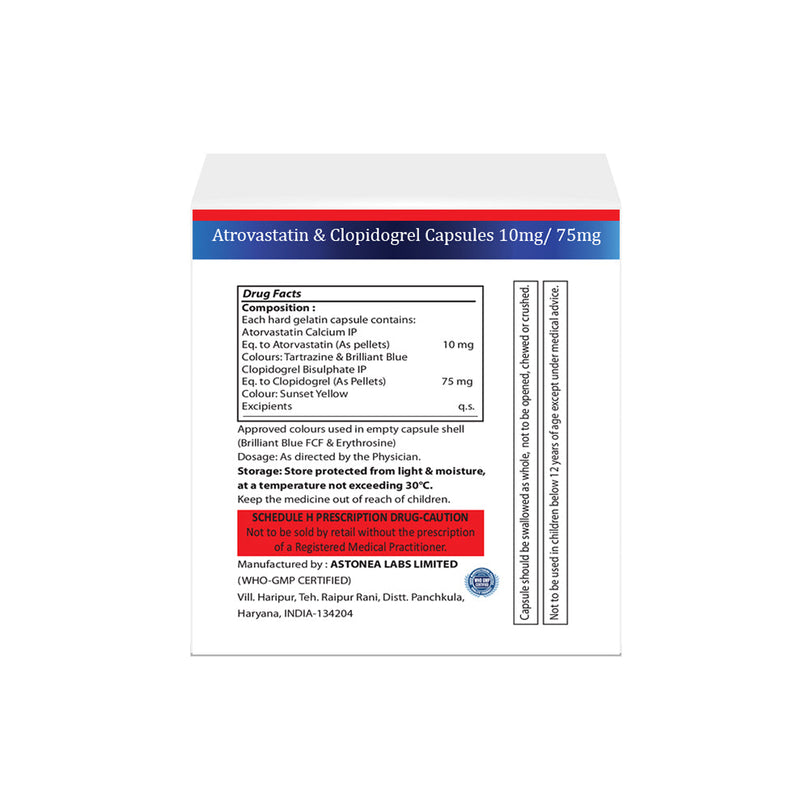 Box of Atorvastatin & Clopidogrel capsules 10mg/75mg composition image