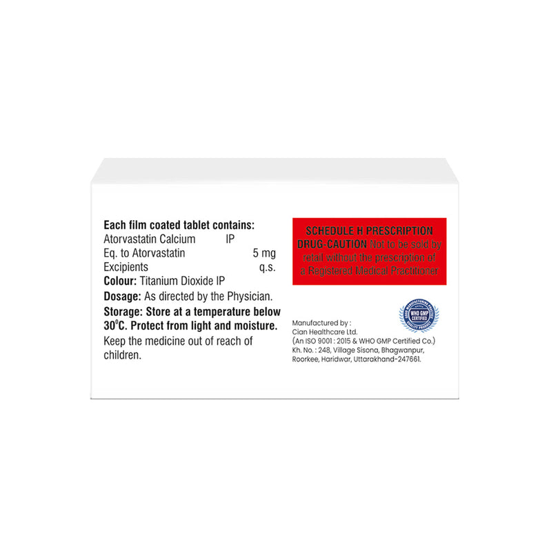 Box of Atorvastatin tablets 5mg composition images