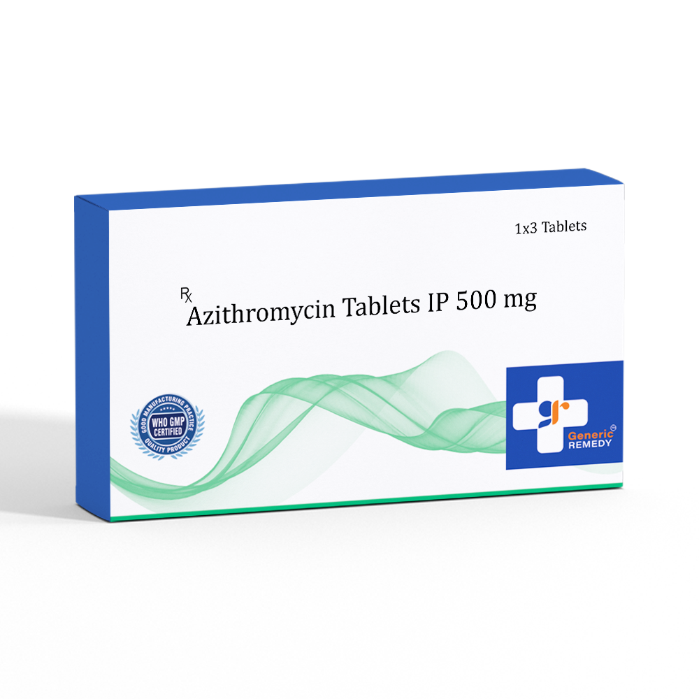 Box of Azithromycin tablets 500mg front image