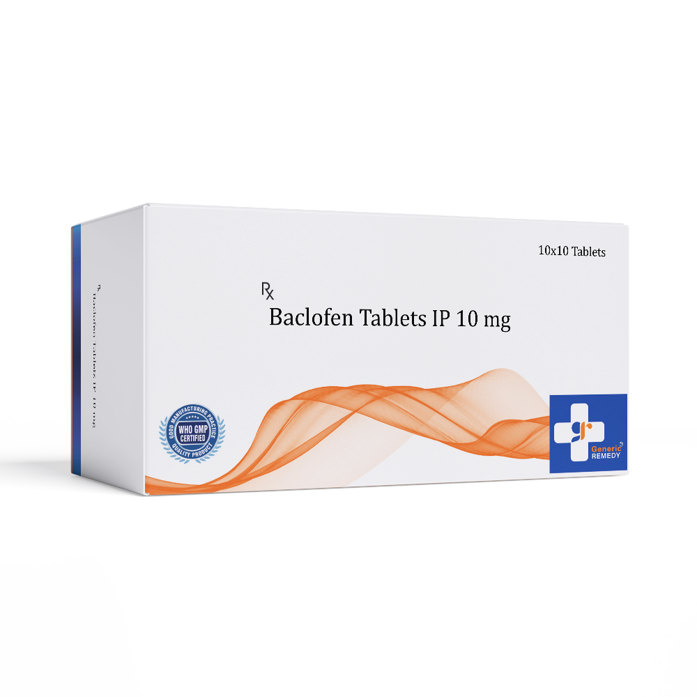 Box of Baclofen tablets 10mg front image