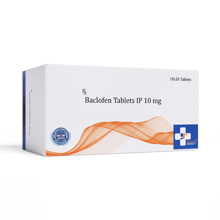 Box of Baclofen tablets 10mg front image