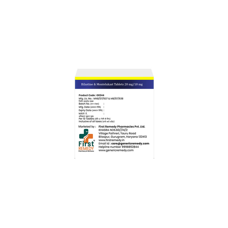 Box of  Bilastine & Montelukast 20mg/ 10mg tablets back image