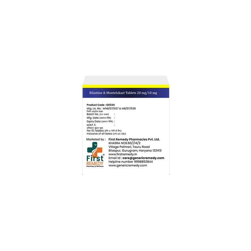 Box of  Bilastine & Montelukast 20mg/ 10mg tablets back image