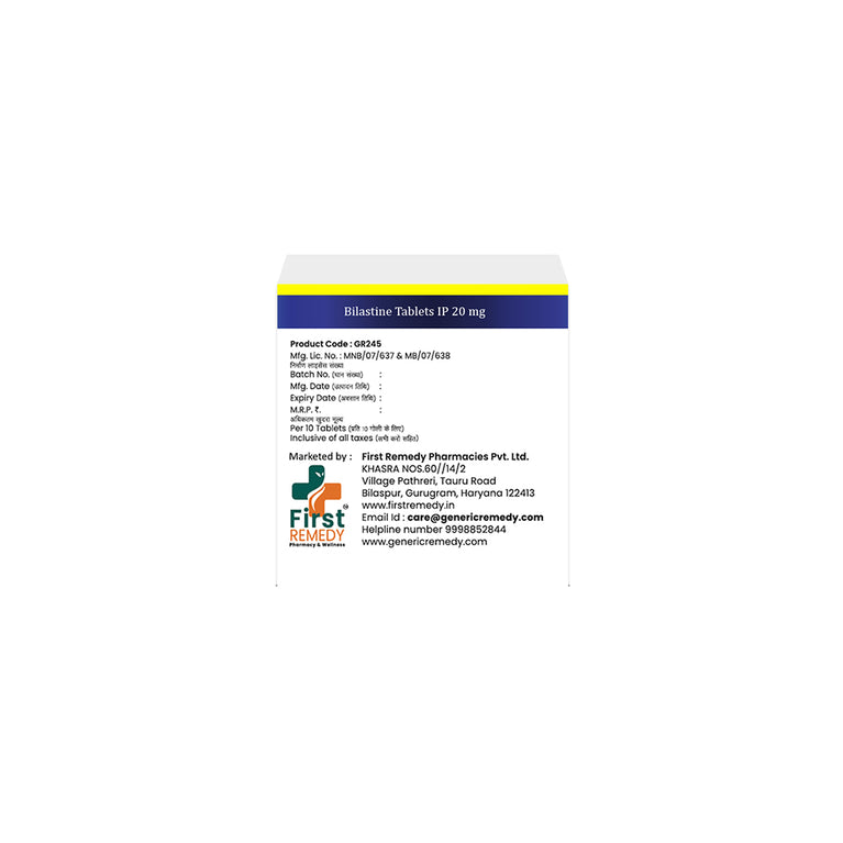 Box of Bilastine tablets 20mg back image