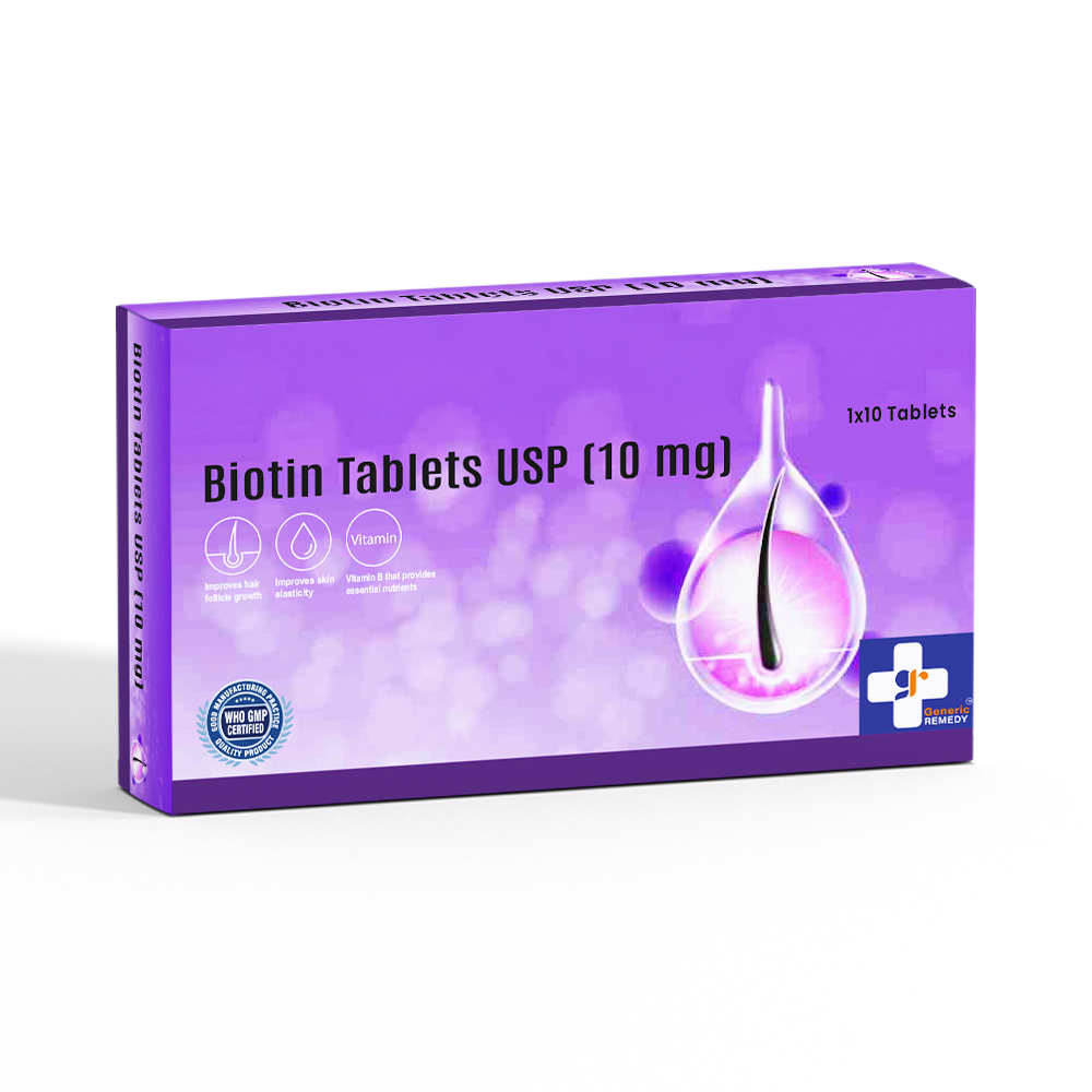 Box of Biotin tablets 10mg front image