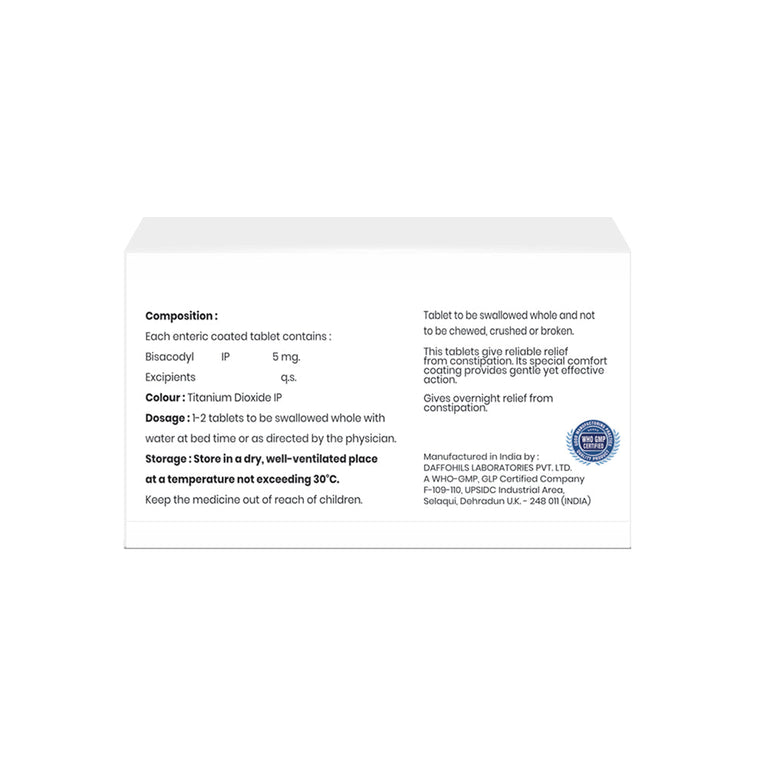 Box of Bisacodyl tablets 5mg composition image
