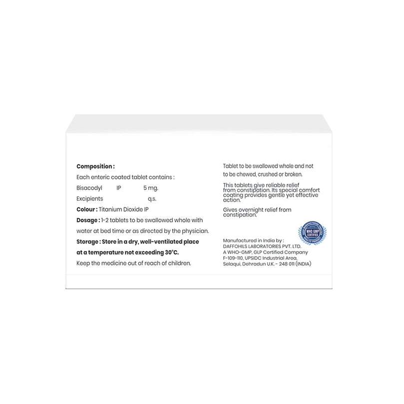 Box of Bisacodyl tablets 5mg composition image