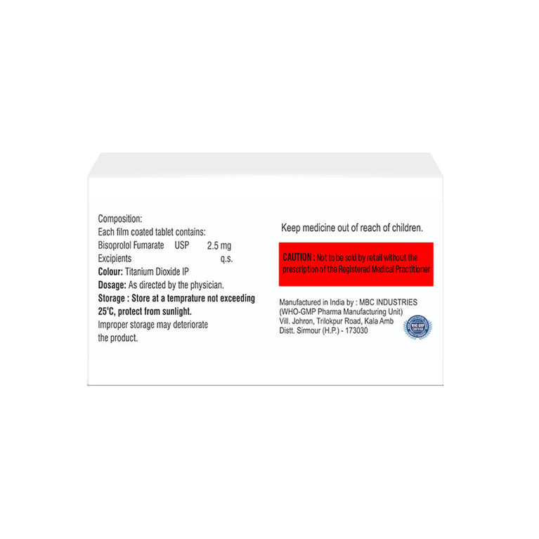Box of Bisoprolol tablets 2.5mg composition image