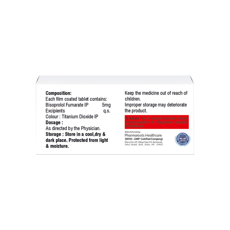 Box of Bisoprolol tablets 5mg composition image