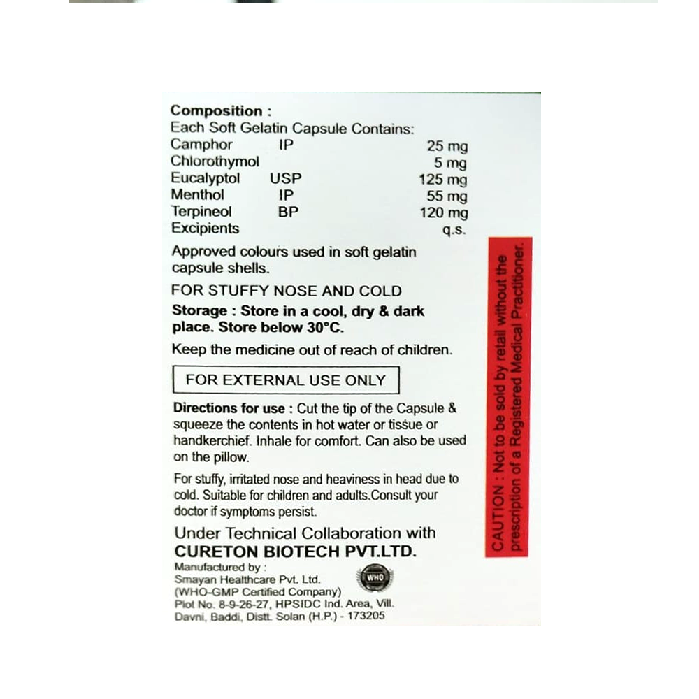Camphor, Chlorothymol, Eucalyptol, Menthol & Terpineol Soft Gel Capsul ...