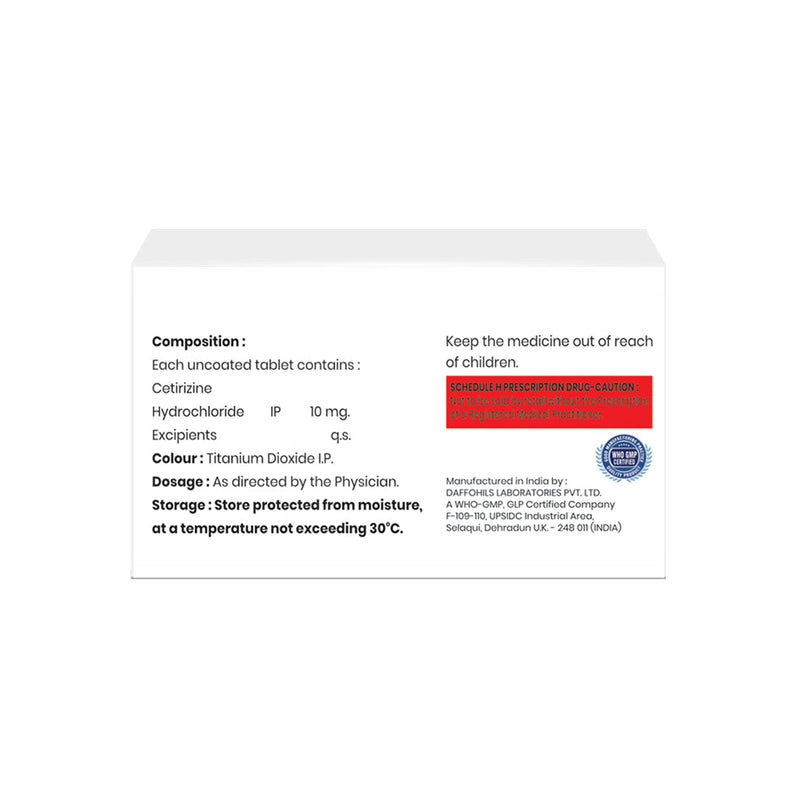 Box of Cetirizine tablets 10mg composition image