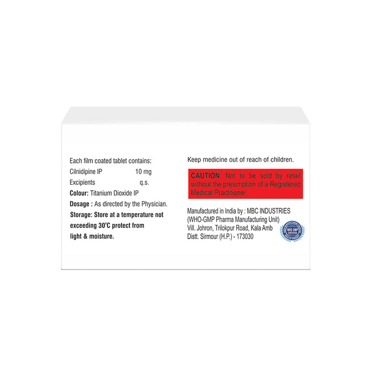 Box of Cilnidipine tablets 10mg composition image