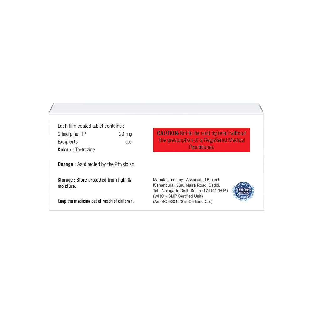 Box of Cilnidipine tablets 20mg composition image