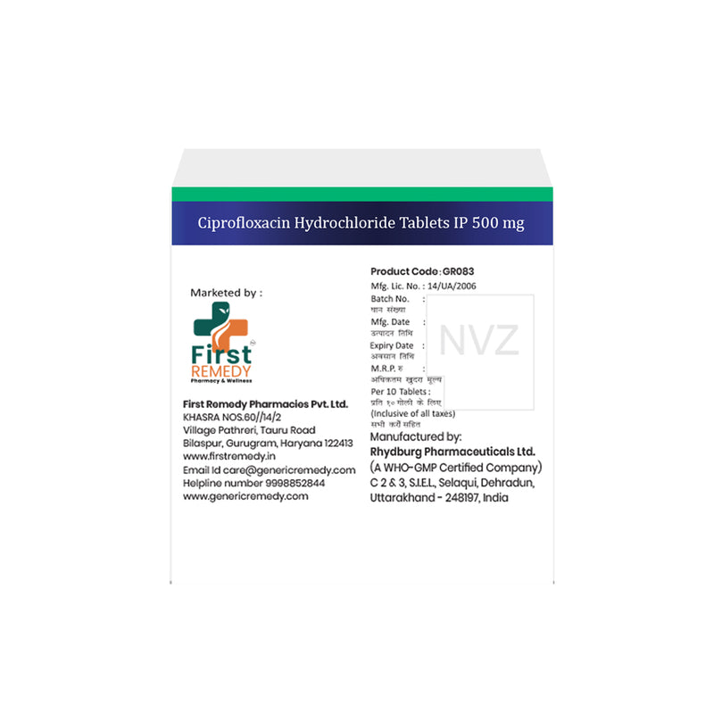 Box of Ciprofloxacin tablets 500mg back image