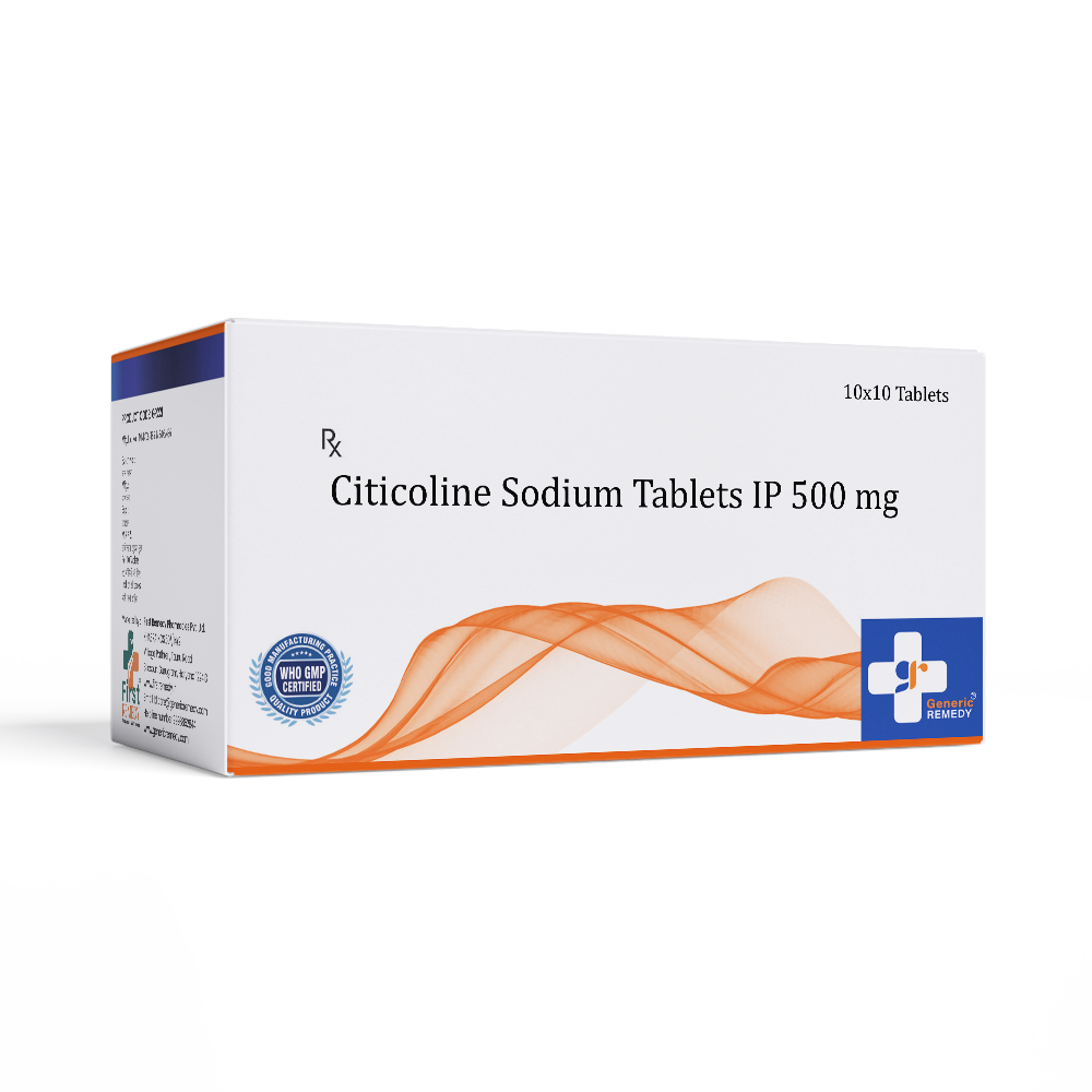 Box of Citicoline Sodium tablets 500mg front image
