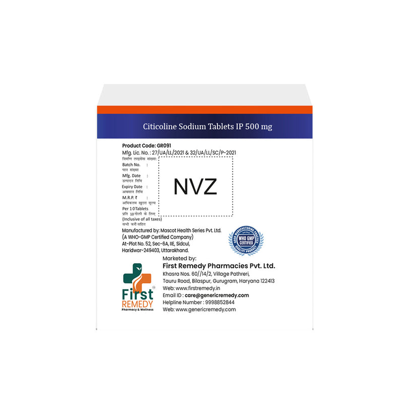 Box of Citicoline tablets 500mg back image 