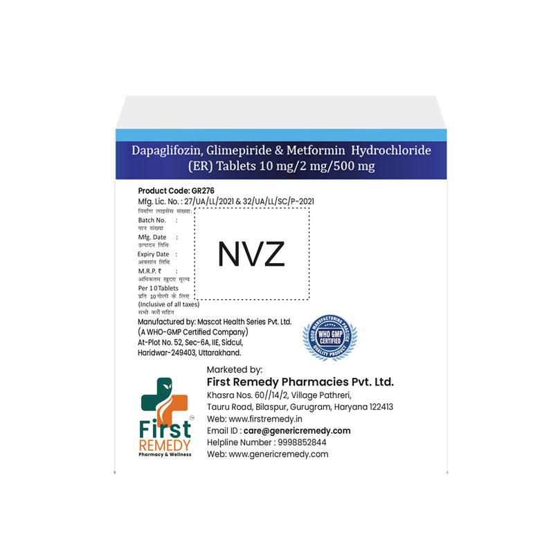 Dapagliflozin, Glimepiride & Metformin ER tablets 10mg/2mg/500mg back image