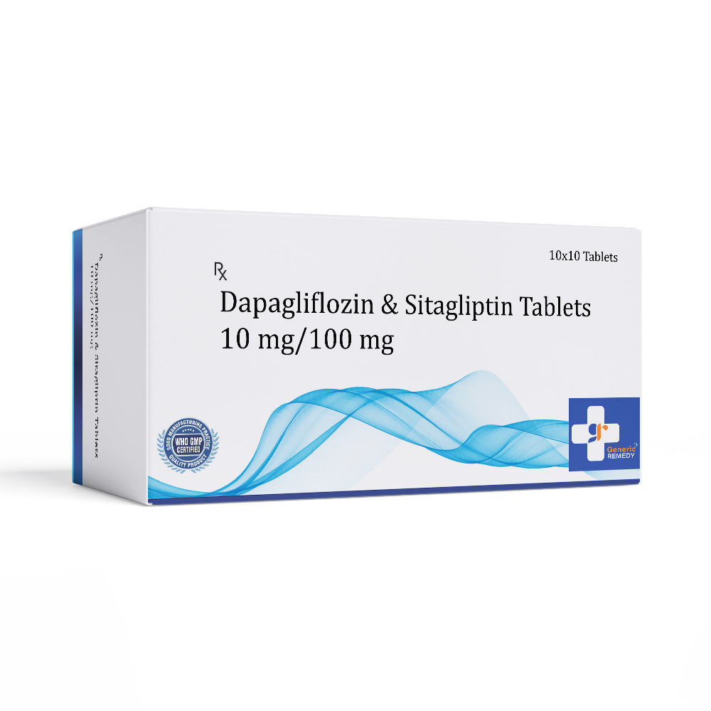 Box of Dapagliflozin & Sitagliptin tablets 10/100mg front image