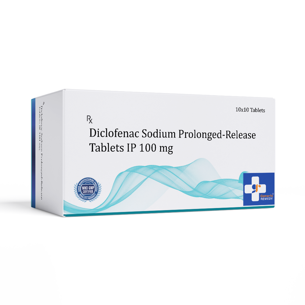 Box of Diclofenac PR 100mg tablets front image
