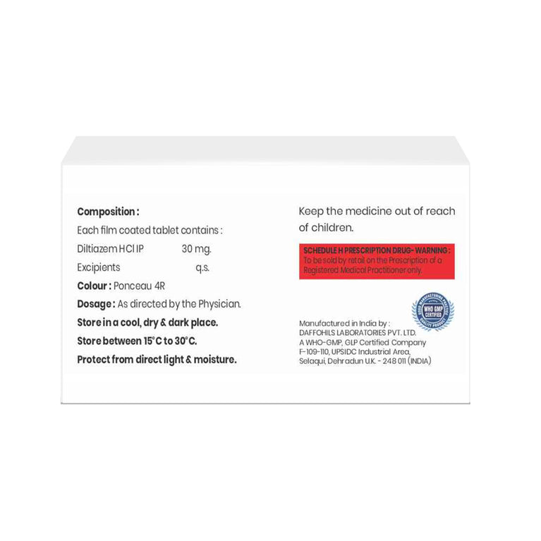 Box of Diltiazem tablets 30mg composition image