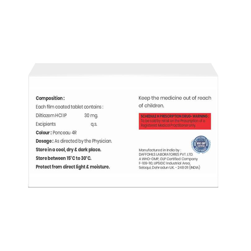 Box of Diltiazem tablets 30mg composition image