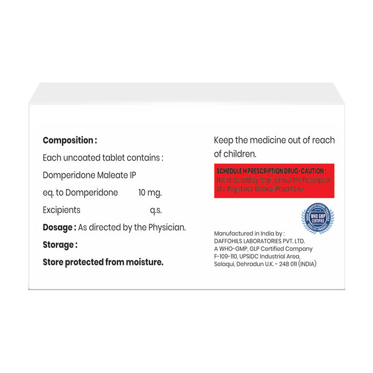 box of Domperidone tablets 10mg composition image