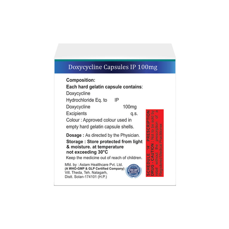Box of Doxycycline capsules 100mg composition image