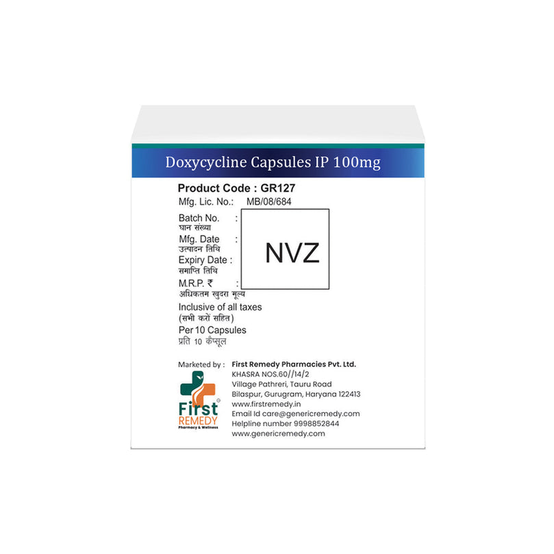 Box of Doxycycline capsules 100mg back image