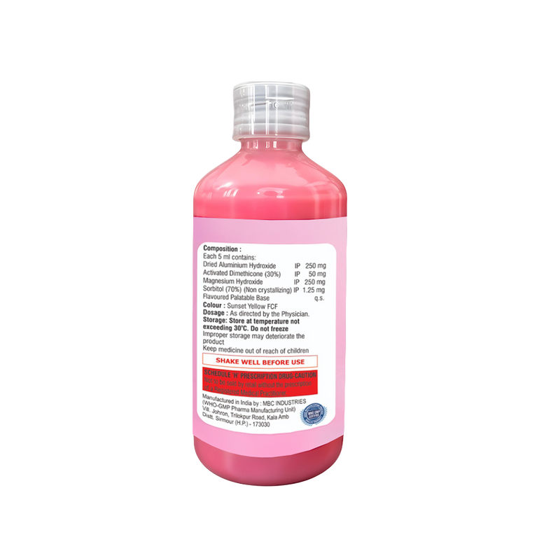 Bottle of Dried Aluminium Hydroxide, Magnesium Hydroxide & Activated Dimethicone Suspension composition image