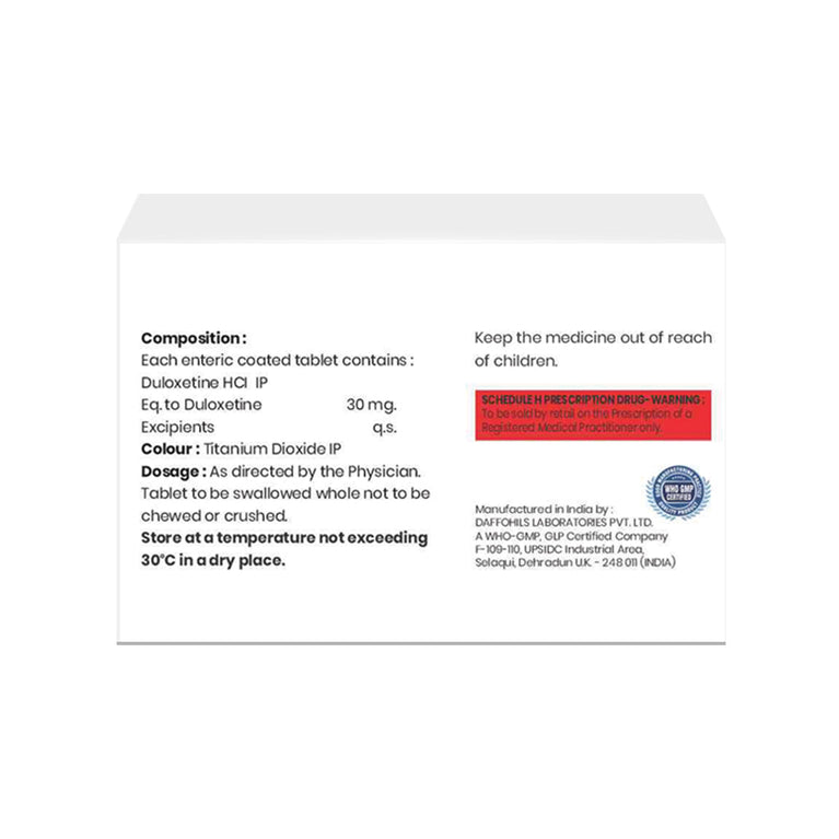Box of Duloxetine tablets 30mg composition image