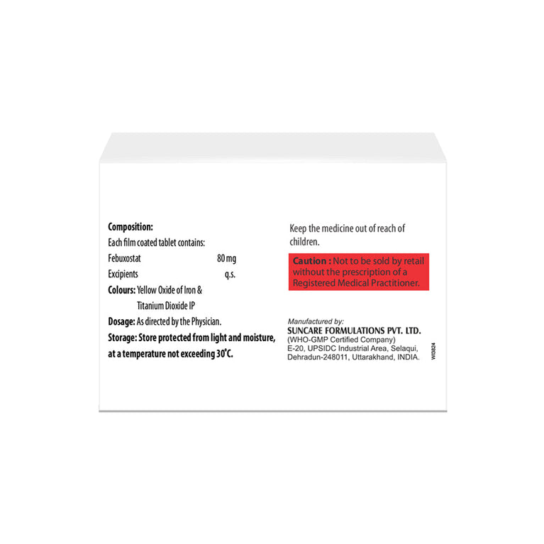 Box of Febuxostat 80mg tablets composition image