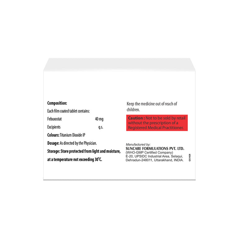 Box of Febuxostat tablets 40mg composition image
