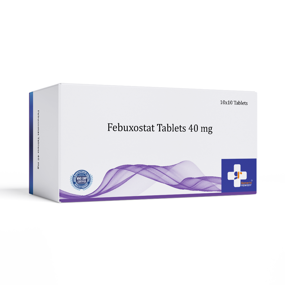 Box of Febuxostat tablets 40mg front image