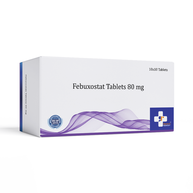 Box of Febuxostat tablets 80mg front image