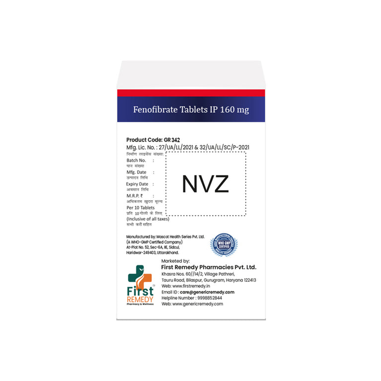 Box of Fenofibrate tablets 160mg back image
