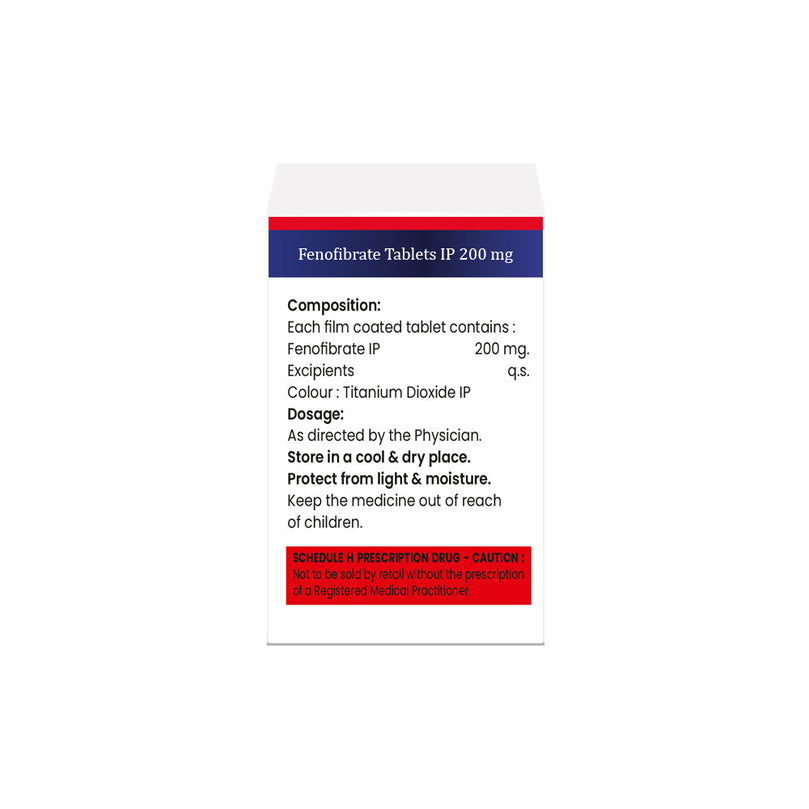 Box of Fenofibrate tablets 200mg composition image